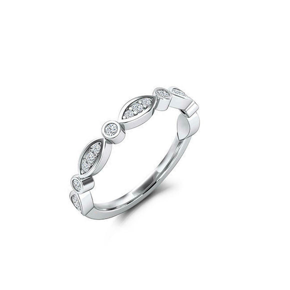 Bezel Set Half Eternity Wedding Band 0.2ct Round Cut Diamond 14k White Gold Over