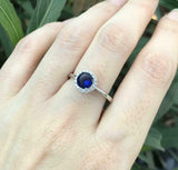 1.3ct Round Cut Blue Sapphire Diamond Halo Solitaire Ring 14k White Gold Finish