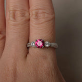 1ct Round Cut Pink Ruby Milgrain Vintage Engagement Ring 14k White Gold Finish