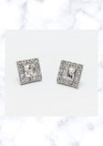 1ct Princess Simulated Diamond Square Halo Stud Earrings 14k White Gold Plated