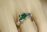 1ct Heart Cut Green Emerald Engagement Ring Claddagh Design 14k White Gold Over