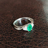 2ct Oval Cut Green Emerald Diamond Petite Round Accents Ring 14k WhiteGold Over