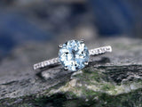 0.9Ct Round Cut Blue Aquamarine Solitaire Engagement Ring 18K White Gold Finish