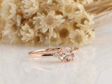 1ct Round Cut Peach Morganite Engagement Ring Diamond Trilogy 14k Rose Gold Over