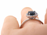 0.75ct Round Cut Blue Sapphire Halo Women Engagement Ring 14k White Gold Finish