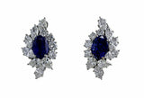 5Ct Oval Cut Blue Sapphire Diamond Iced Halo Stud Earrings 14K White Gold Finish