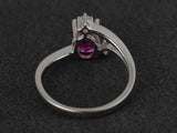 1.7ct Oval Cut Pink Ruby Engagement Ring 14k White Gold Finish Unique Trilogy