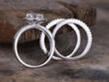 5Ct Round Cut Diamond Bridal Trio Set Split Band Halo Ring 14K White Gold Finish