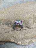 2ct Engagement Ring Oval Cut Diamond Purple Amethyst Halo 14k White Gold Finish