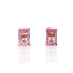 1.67ct Stud Earrings Emerald Cut Pink Sapphire Solitaire 14k Yellow Gold Finish