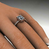 Solitaire with Accents Engagement Ring 1.75ct Emerald Diamond 14k WhiteGold Over