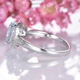 2.5ct Oval Cut Blue Aquamarine Halo Ring 14k White Gold Finish with Round Accent