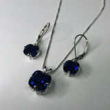 3.5ct Cushion Cut Blue Sapphire Drop Earrings Pendant Set 14k White Gold Finish