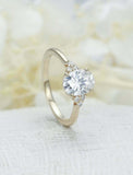 1ct Oval Diamond Engagement Ring Solitaire with Round Accent 14k YellowGold Over