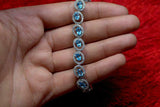 18ct Oval Cut Blue Topaz Diamond Halo Women Tennis Bracelet 14k White Gold Over