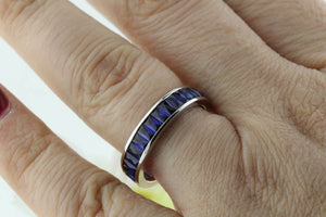 2ct Radiant Cut Blue Tanzanite Eternity Wedding Band Ring 14k White Gold Finish