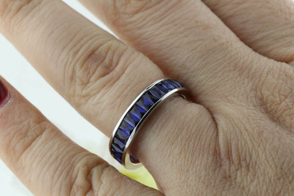 2ct Radiant Cut Blue Tanzanite Eternity Wedding Band Ring 14k White Gold Finish