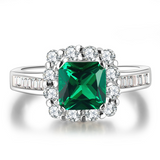 2.2Ct Princess Cut Green Emerald Diamond Ring Halo Accent 14K White Gold Finish