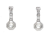 2ct Round Cut Diamond Art Deco Baguette Accent Drop Earrings 14k White Gold Over