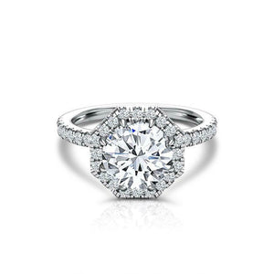 Halo Solitaire with Accents Ring 1.5ct Round Cut Diamond 14k White Gold Finish