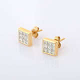 1.8ct Stud Earrings Princess Cut Diamond Squarish Cluster 14k Yellow Gold Finish