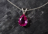 2ct Pink Ruby Pendant Pear Cut Solitaire Women 14k White Gold Finish NO CHAIN