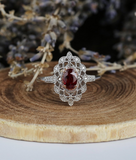 2.5ct Oval Cut Red Garnet Engagement Ring 14k White Gold Finish Vintage Milgrain