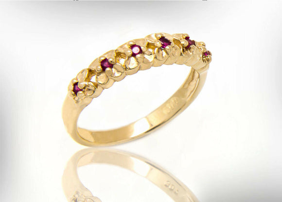 0.5ct Round Cut Pink Ruby Floral Petite Wedding Band Ring 14k Yellow Gold Finish