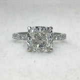 2Ct Cushion Cut Diamond Solitaire with Round Accents Ring 14K White Gold Finish