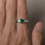 1.5ct Princess Cut Green Emerald Engagement Ring 14k White Gold Finish Trilogy