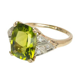 4ct Cushion Green Peridot Diamond Cocktail Engagement Ring 14k Yellow Gold Over