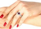 2ct Round Cut Red Garnet Halo Milgrain Accent Engagement Ring 14k WhiteGold Over