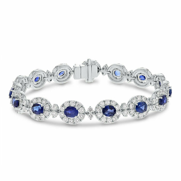 25ct Oval Cut Blue Sapphire Diamond Halo Tennis Bracelet 14k White Gold Finish