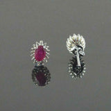 2ct Stud Earrings Oval Cut Pink Ruby Diamond Floral Halo 14k White Gold Finish