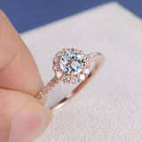 1ct Round Blue Aquamarine Engagement Ring Diamond Floral Halo 14k Rose Gold Over