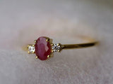 1ct Engagement Ring Oval Cut Pink Ruby Minimalist Trilogy 14k Yellow Gold Finish