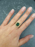 2.7ct Oval Cut Green Emerald Vintage Inspired Halo Ring 14k Yellow Gold Finish