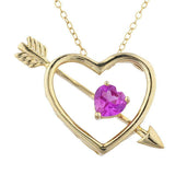 1ct Pink Sapphire Pendant with Chain Heart Cut Arrow Heart 14k YellowGold Finish