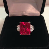 1.3ct Emerald Cut Pink Ruby Diamond Accent Solitaire Ring 14k White Gold Finish