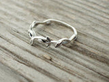 Leaf Vine Petite Engagement Ring 14k White Gold Finish