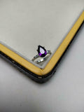 1ct Engagement Ring Pear Cut Purple Amethyst Three Stone 14k White Gold Finish