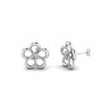 0.1ct Round Cut VVS1 D Diamond Flower Stud Earrings 14k White Rose Gold Finish