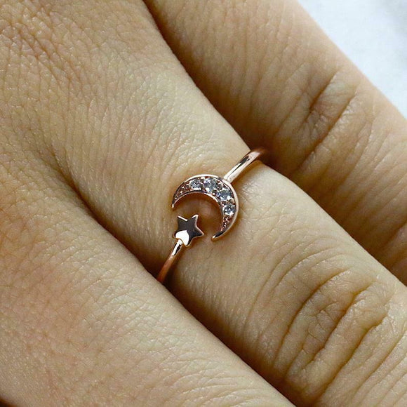 0.5ct Round Cut Diamond Engagement Ring Moon and Star Design 14k Rose Gold Over