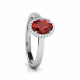 1Ct Oval Cut Red Garnet Diamond Halo Women Engagement Ring 14K White Gold Finish