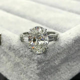 3Ct Oval Cut Diamond Baguette Accent Trendy Solitaire Ring 14K White Gold Finish