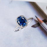 2.5ct Oval Blue Sapphire Engagement Ring Halo Diamond Accents 14k WhiteGold Over