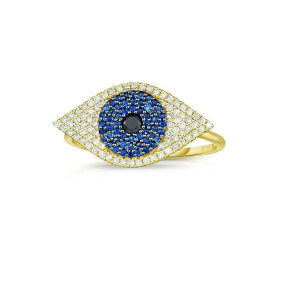 2ct Round Cut Blue Sapphire Engagement Ring 14k Yellow Gold Over Evil Eye Design