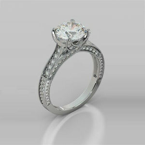 3Ct Round Cut Diamond Milgrain Solitaire Engagement Ring 14K White Gold Finish