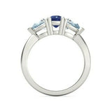 2Ct Cushion Cut Blue Sapphire Pear Accents Engagement Ring 14K White Gold Finish