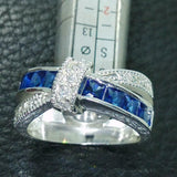 2ct Round Blue Sapphire Wedding Band Ring 14k White Gold Finish Bow Knot Unique